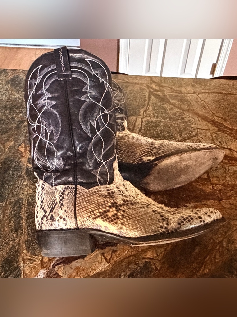 Dan Post Manning Exotic Python Leather Cowboy Boots in Black and Ivory